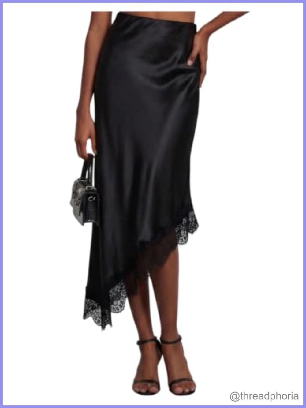 Women's Silk Satin Midi Skirt Lace Asymmetrical High Low Hem Work Party